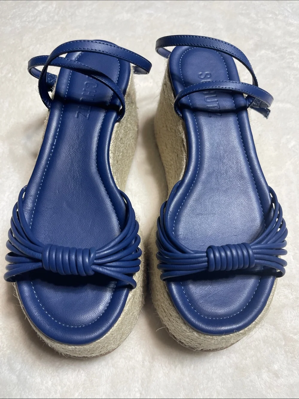 SCHUTZ Navy Blue Espadrille Wedge Sandals Size 5